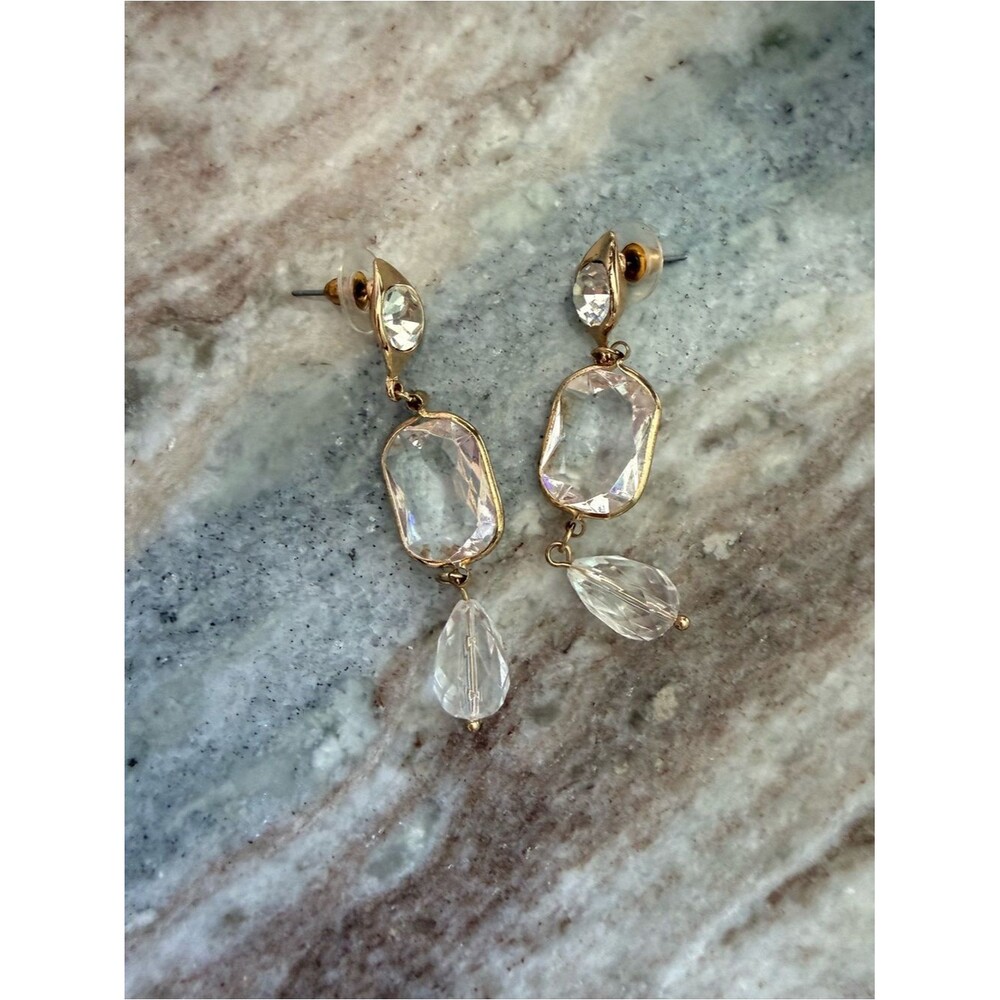 Gold Crystal Drop Earrings Glass Gem Statement Bridal Coquette